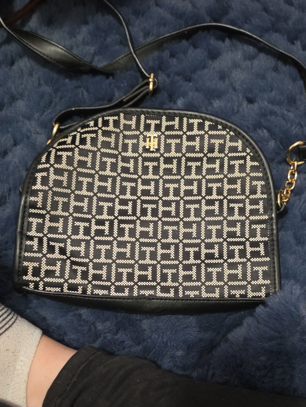 Tommy Hilfiger Black and White Signature Crossbody Bag